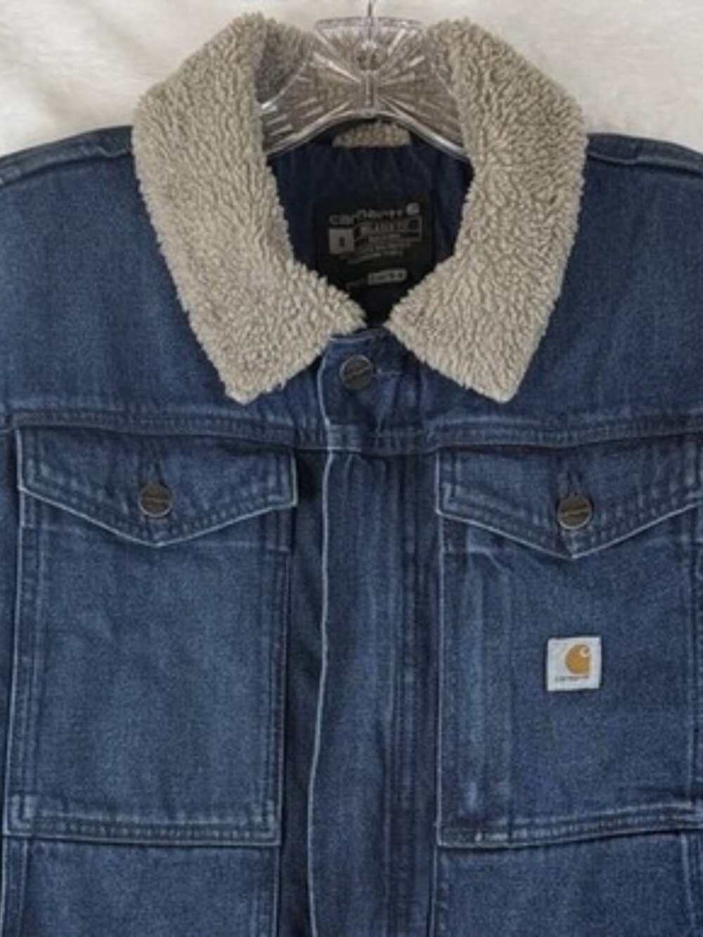Carhartt Denim Sherpa Lined Jacket Relaxed Fit Mens Small Blue Jean Coat
